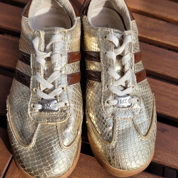 Vintage Michael Kors Leather Upper Gold Snake print speakers size 7M - Picture 10 of 12